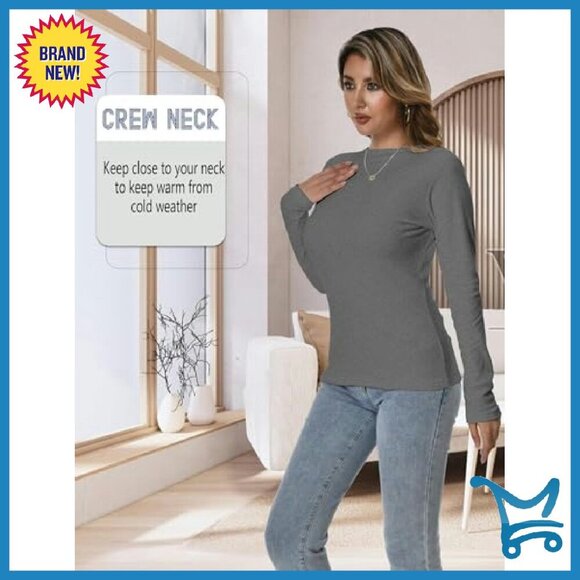 Women's Thermal Long Sleeve Crew Neck Base Layer Tops XL Fleece Lined - Picture 4 of 7